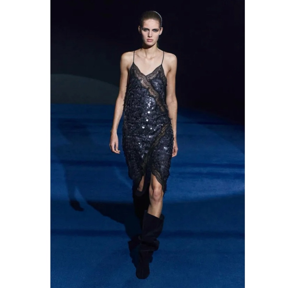 Zara Sequin Asymmetric Cocktail Midi Dress
